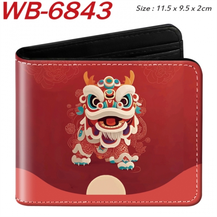 lion dance Animation color PU leather half fold wallet 11.5X9X2CM