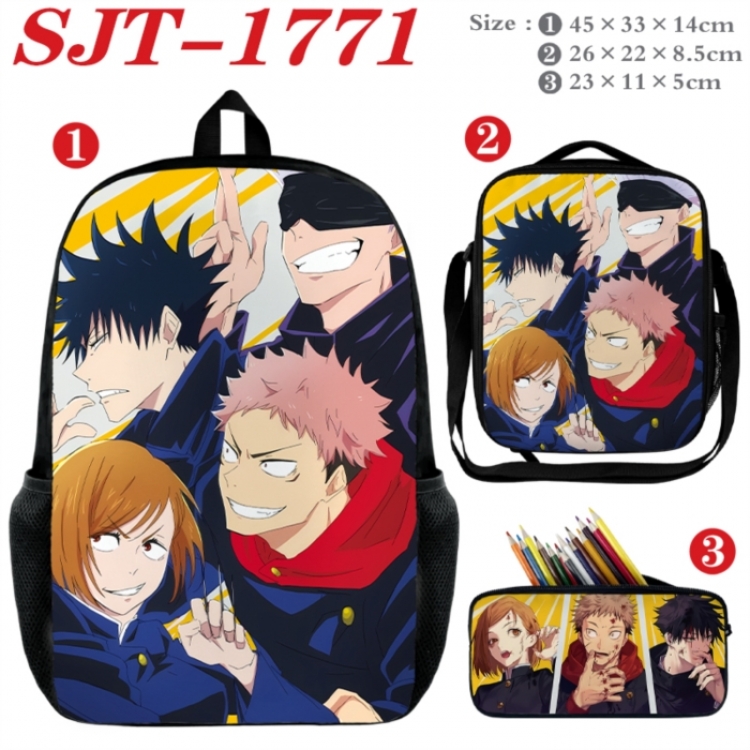Jujutsu Kaisen Anime nylon canvas backpack pencil case crossbody bag three piece set 45x33x14cm