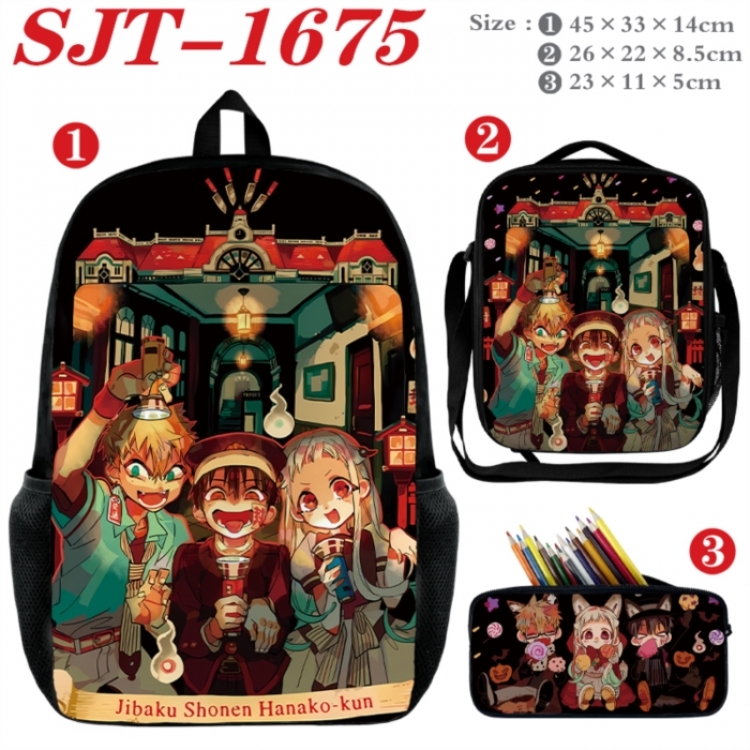 Toilet-bound Hanako-kun Anime nylon canvas backpack pencil case crossbody bag three piece set 45x33x14cm
