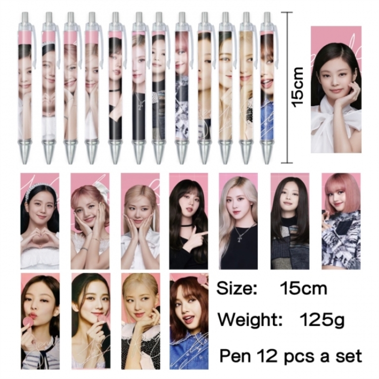BLACK PINK Anime peripheral student color picture ballpoint pen neutral pen 15cm a set of 12