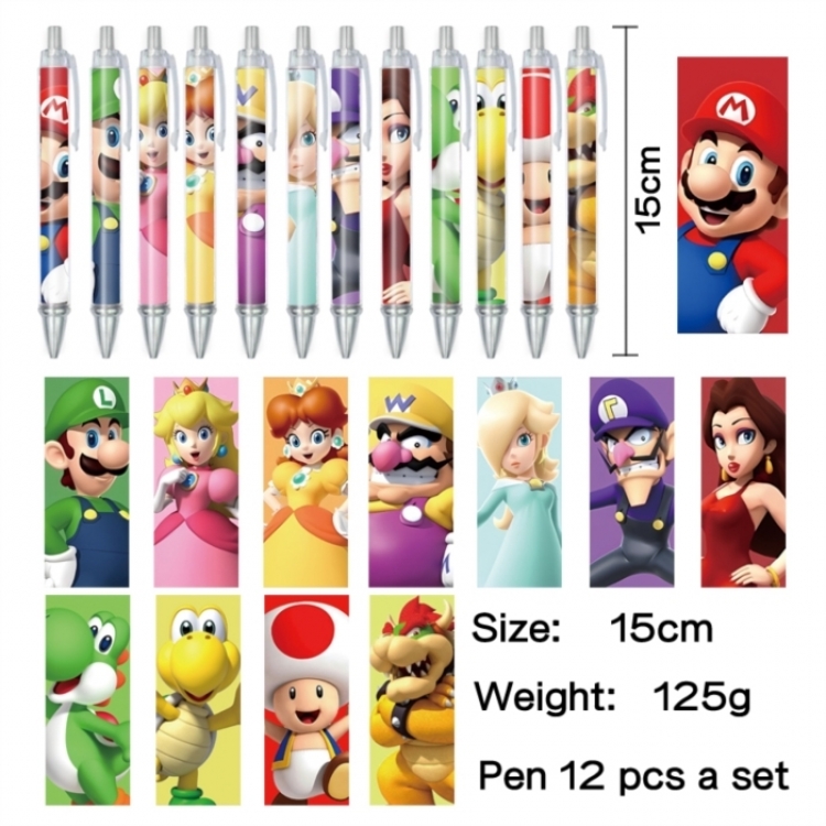 Super Mario Anime peripheral student color picture ballpoint pen neutral pen 15cm a set of 12