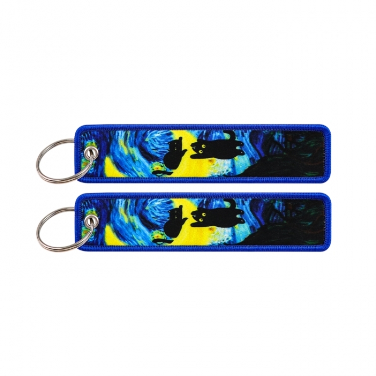 Black Cat Double sided color woven label keychain with thickened hanging rope 13x3cm 10G price for 5 pcs