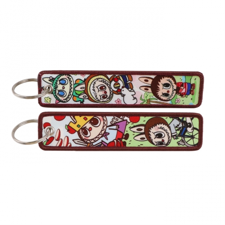 LABUBU Double sided color woven label keychain with thickened hanging rope 13x3cm 10G price for 5 pcs