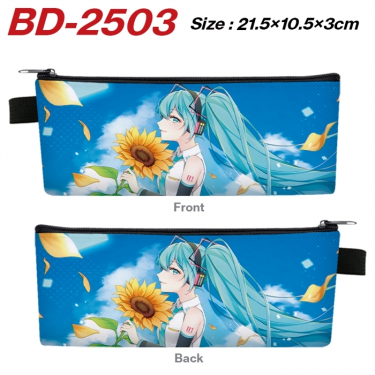 Hatsune Miku Anime PU Leather Zipper Pencil Case Stationery Box 21.5X10.5X3CM 