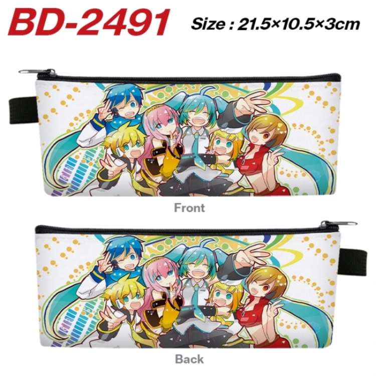 Hatsune Miku Anime PU Leather Zipper Pencil Case Stationery Box 21.5X10.5X3CM 