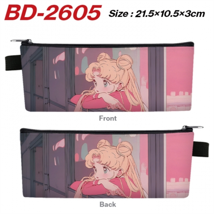 sailormoon Anime PU Leather Zipper Pencil Case Stationery Box 21.5X10.5X3CM 