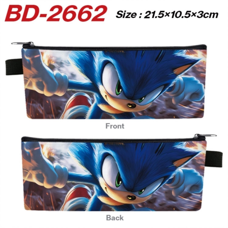 Sonic The Hedgehog Anime PU Leather Zipper Pencil Case Stationery Box 21.5X10.5X3CM 