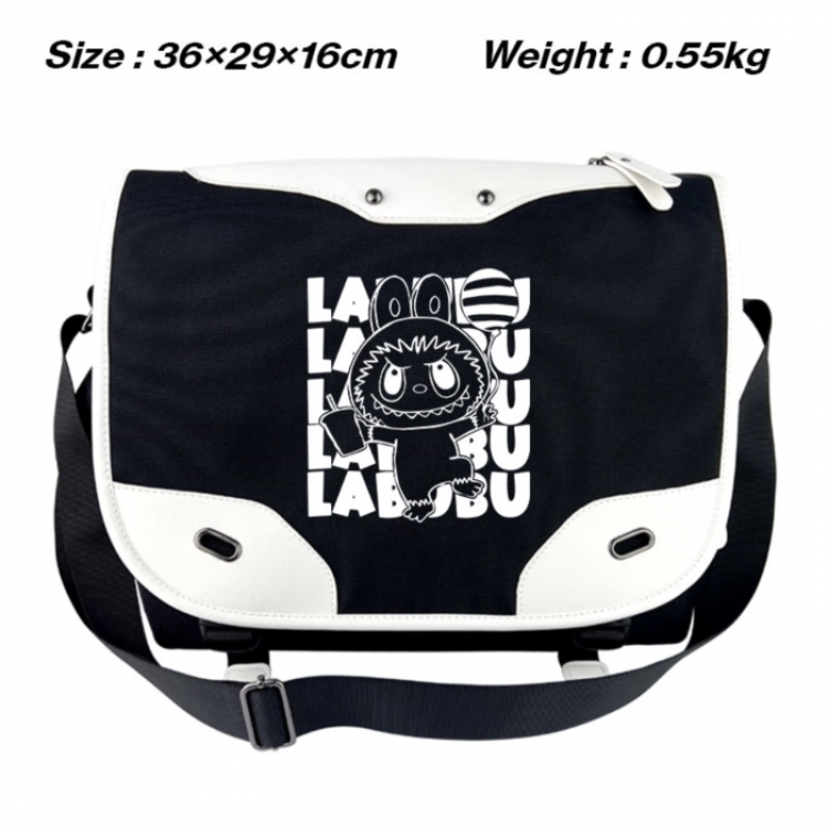LABUBU Black and white anime waterproof nylon shoulder messenger bag schoolbag 36X29X16CM