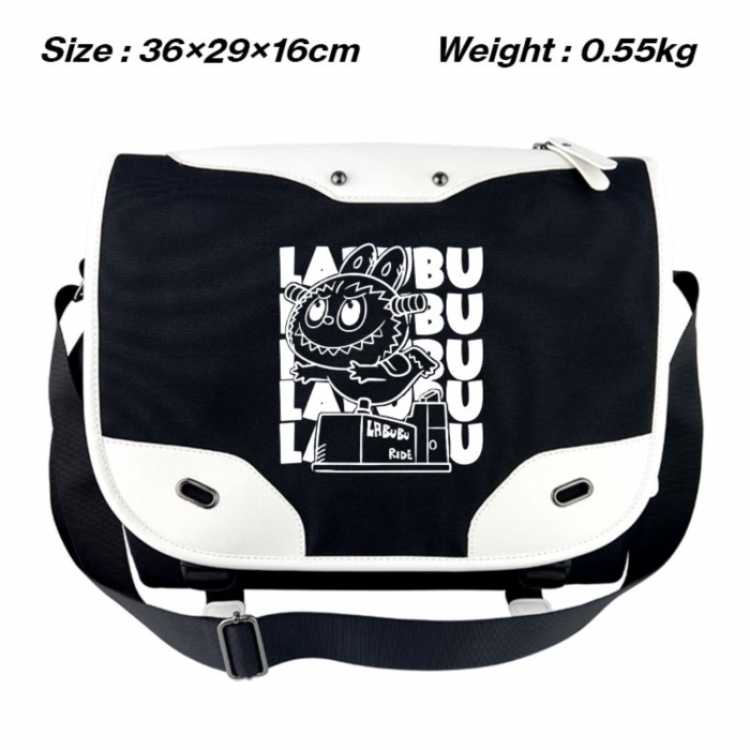 LABUBU Black and white anime waterproof nylon shoulder messenger bag schoolbag 36X29X16CM