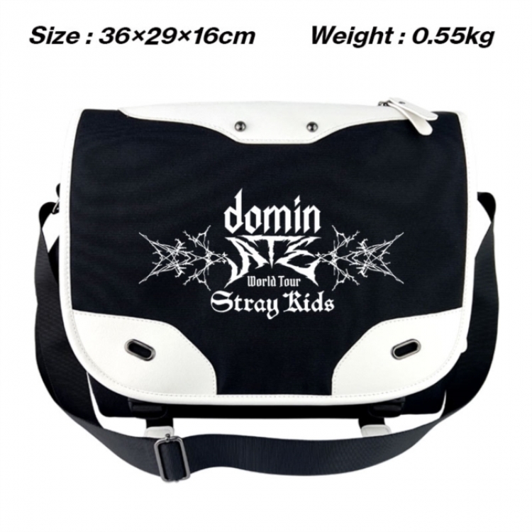 straykids Black and white anime waterproof nylon shoulder messenger bag schoolbag 36X29X16CM