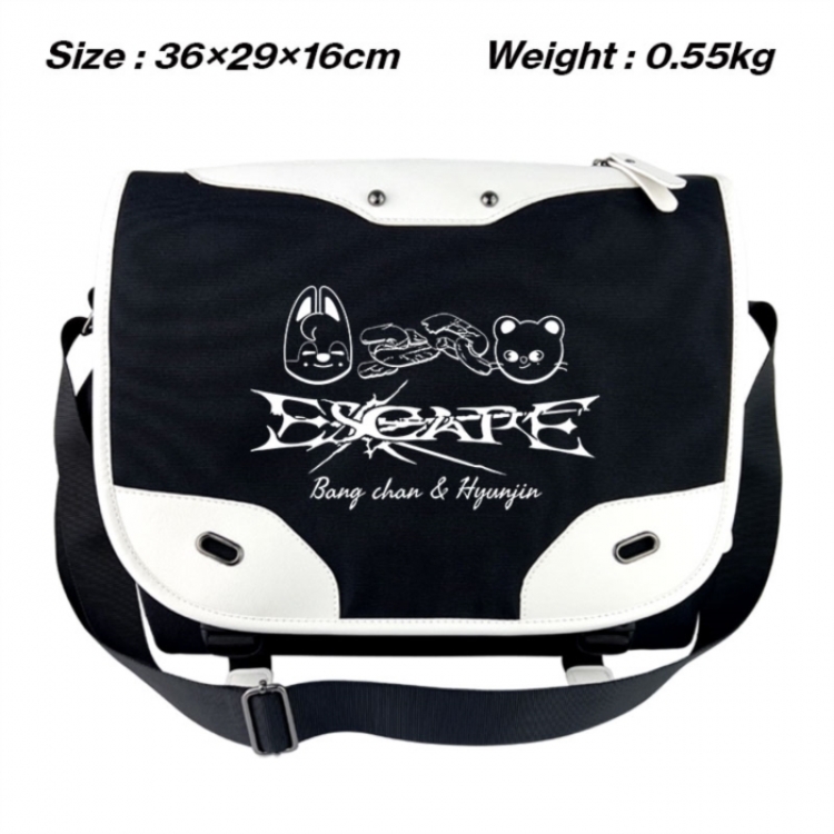 straykids Black and white anime waterproof nylon shoulder messenger bag schoolbag 36X29X16CM