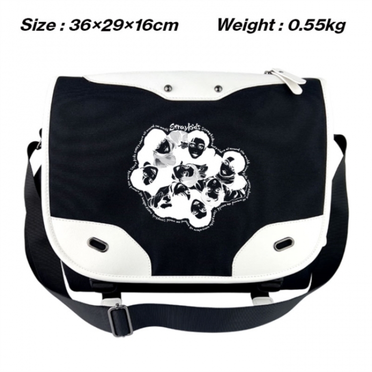straykids Black and white anime waterproof nylon shoulder messenger bag schoolbag 36X29X16CM