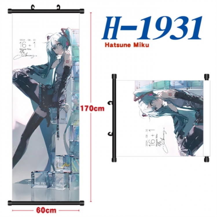 Hatsune Miku Black plastic rod cloth hanging canvas painting Wall Scroll 60x170cm