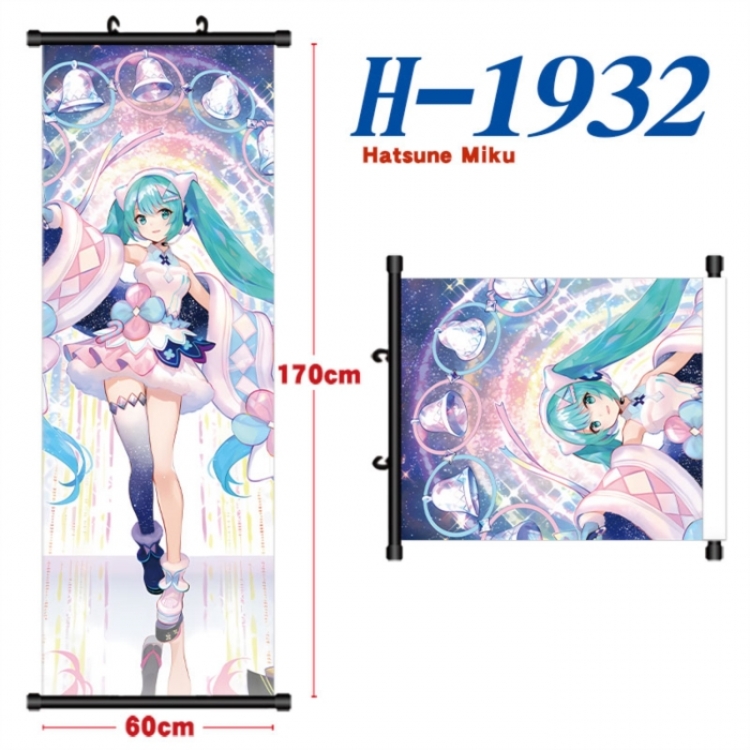 Hatsune Miku Black plastic rod cloth hanging canvas painting Wall Scroll 60x170cm