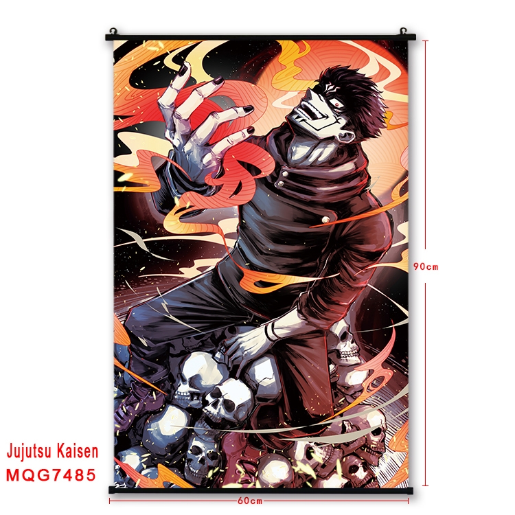 Jujutsu Kaisen Anime black Plastic rod Cloth painting Satin cloth Wall Scroll 60X90CM 