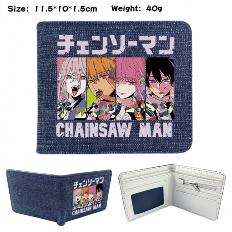 Chainsaw man Anime denim folding full-color wallet 11.5X10X1.5CM 
