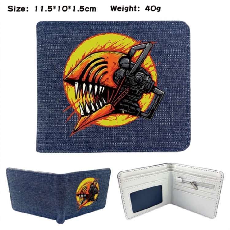 Chainsaw man Anime denim folding full-color wallet 11.5X10X1.5CM 