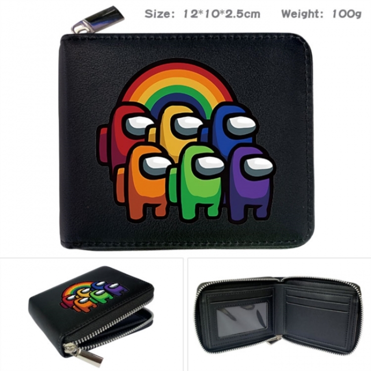 Among us Anime zipper black leather half-fold wallet 12X10X2.5CM 100G