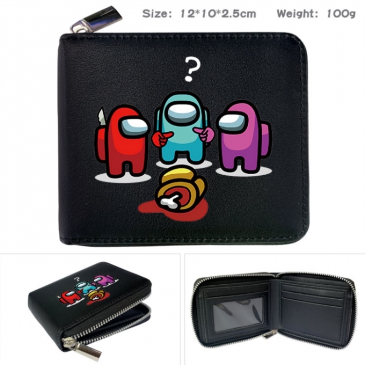 Among us Anime zipper black leather half-fold wallet 12X10X2.5CM 100G