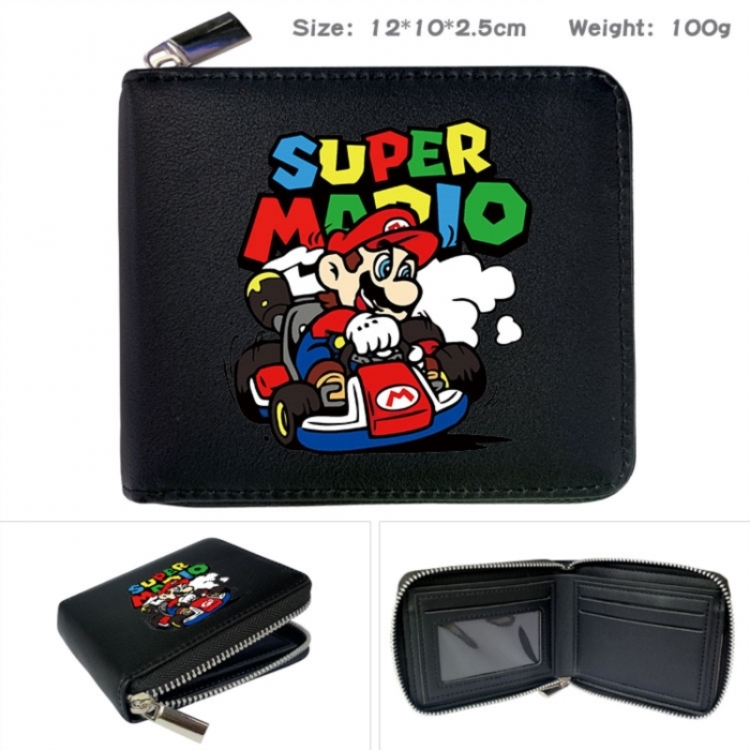 Super Mario Anime zipper black leather half-fold wallet 12X10X2.5CM 100G