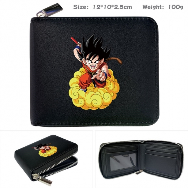 DRAGON BALL Anime zipper black leather half-fold wallet 12X10X2.5CM 100G