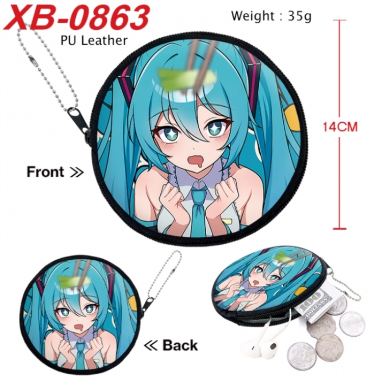Hatsune Miku Anime PU leather material circular zipper zero wallet 14cm