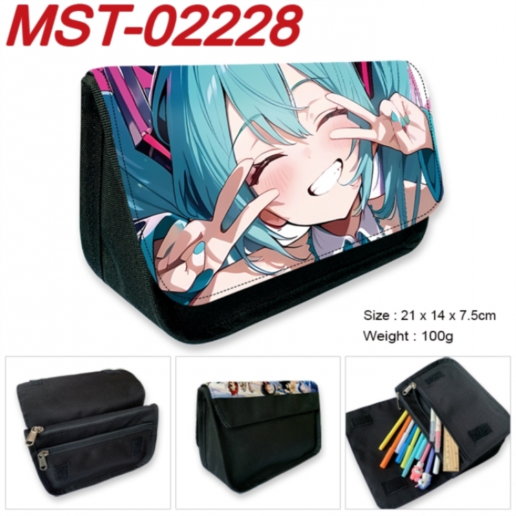 Hatsune Miku Anime Velcro canvas zipper pencil case Pencil Bag 21x14x7.5cm