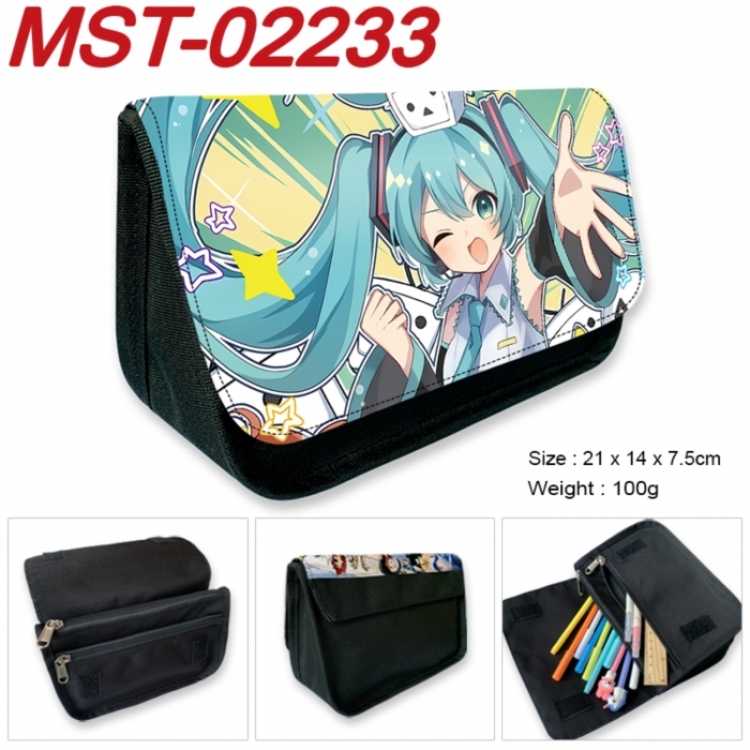 Hatsune Miku Anime Velcro canvas zipper pencil case Pencil Bag 21x14x7.5cm