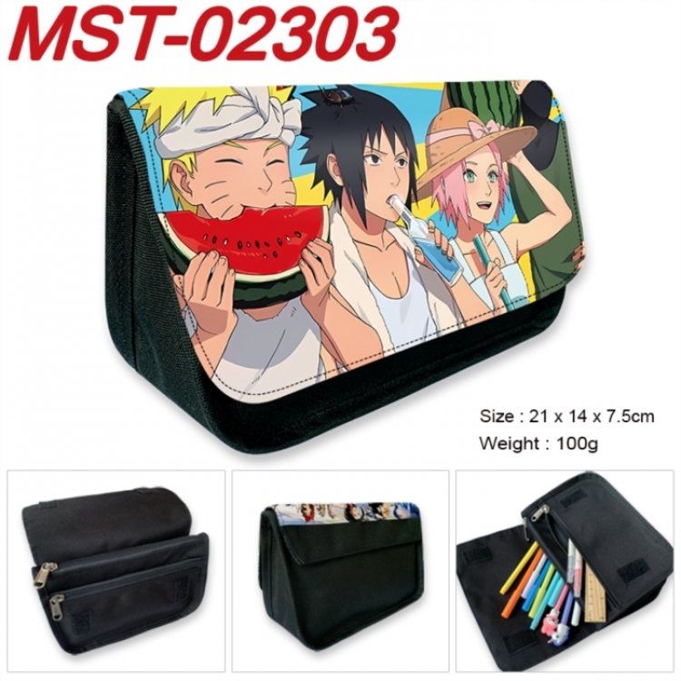 Naruto Anime Velcro canvas zipper pencil case Pencil Bag 21x14x7.5cm