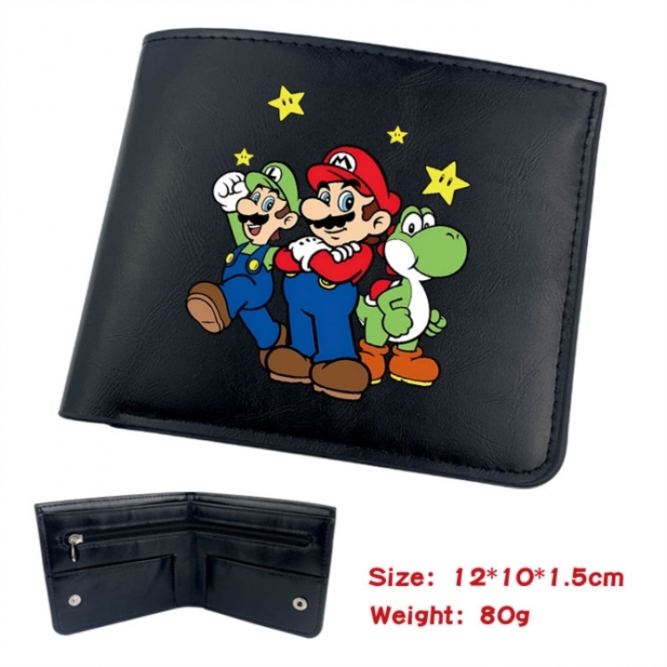 Super Mario Animation soft leather inner buckle black leather wallet 12X10X1.5CM