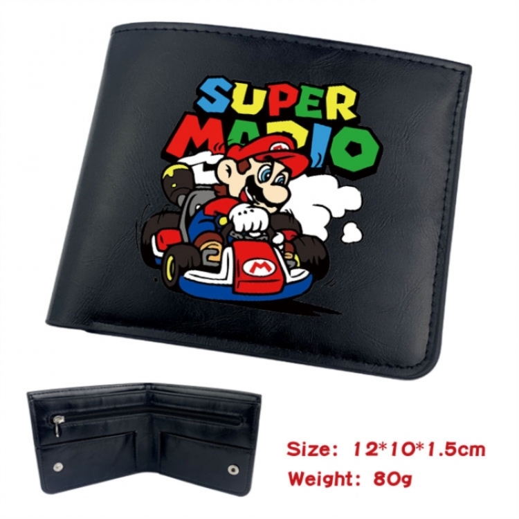 Super Mario Animation soft leather inner buckle black leather wallet 12X10X1.5CM