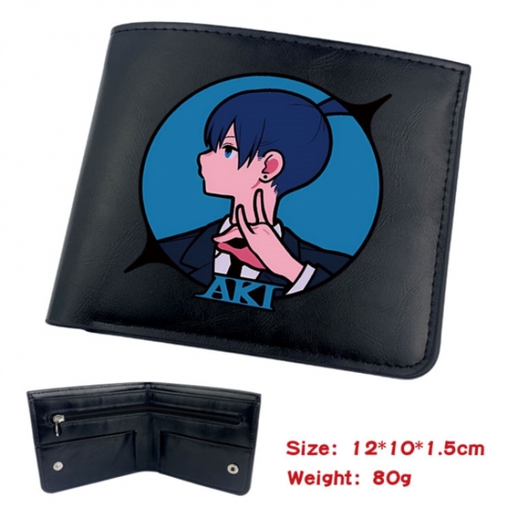 Chainsaw man Animation soft leather inner buckle black leather wallet 12X10X1.5CM