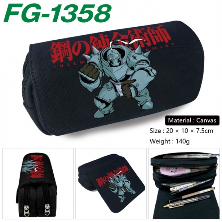 Fullmetal Alchemist Anime Multi-Function Double Zipper Canvas Cosmetic Bag Pen Case 20x10x7.5cm