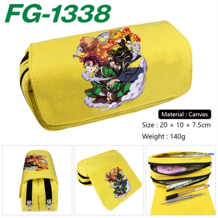 Demon Slayer Kimets Anime Multi-Function Double Zipper Canvas Cosmetic Bag Pen Case 20x10x7.5cm