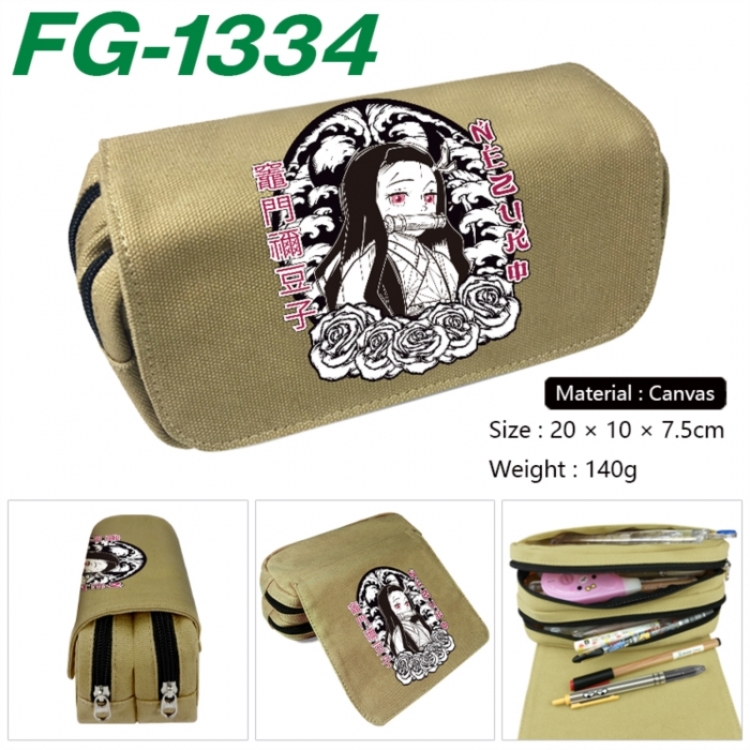 Demon Slayer Kimets Anime Multi-Function Double Zipper Canvas Cosmetic Bag Pen Case 20x10x7.5cm