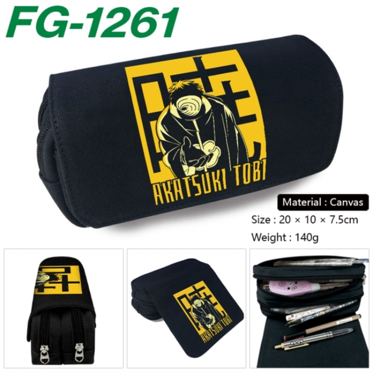 Naruto Anime Multi-Function Double Zipper Canvas Cosmetic Bag Pen Case 20x10x7.5cm