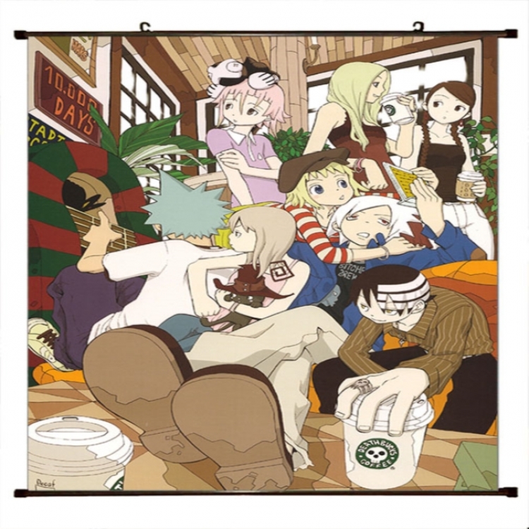 Soul Eater Anime black Plastic rod Cloth painting Wall Scroll 60X90CM 