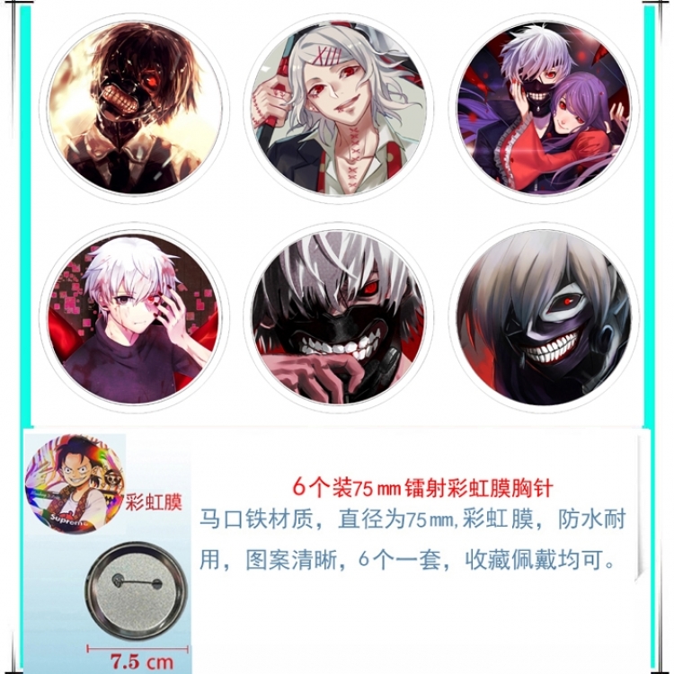 Tokyo Ghoul Anime Rainbow Mask Badge Brooch 75MM a set of 6