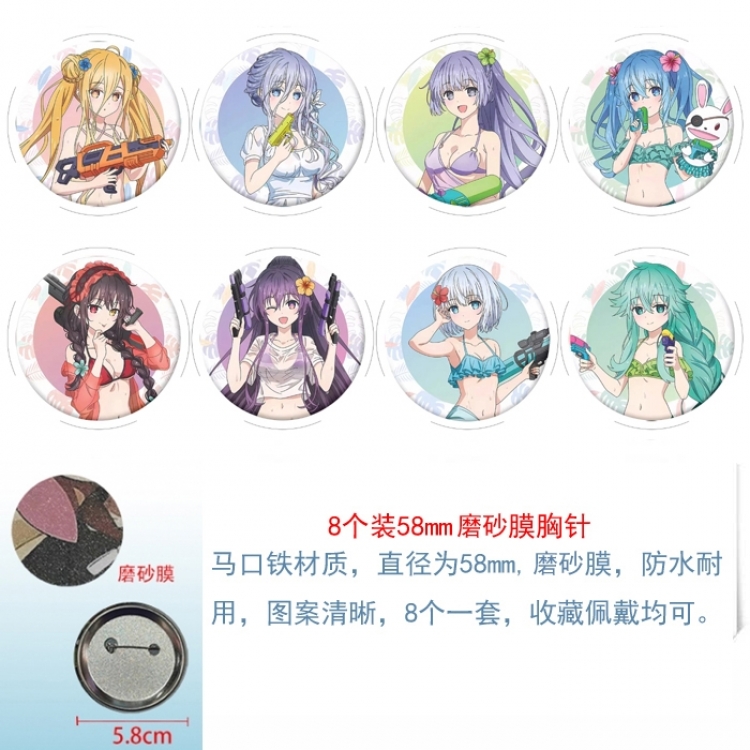 Date-A-Live Anime round scrub film brooch badge 58MM a set of 8
