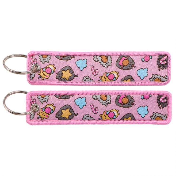 Pusheen Double sided color woven label keychain with thickened hanging rope 13x3cm 10G price for 5 pcs