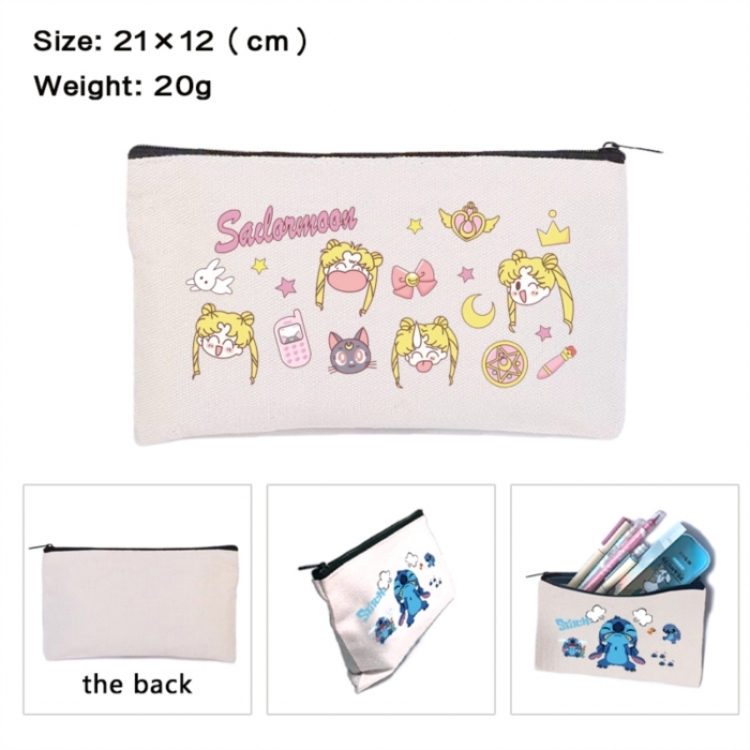 sailormoon Anime canvas minimalist printed pencil case storage bag 21X12cm