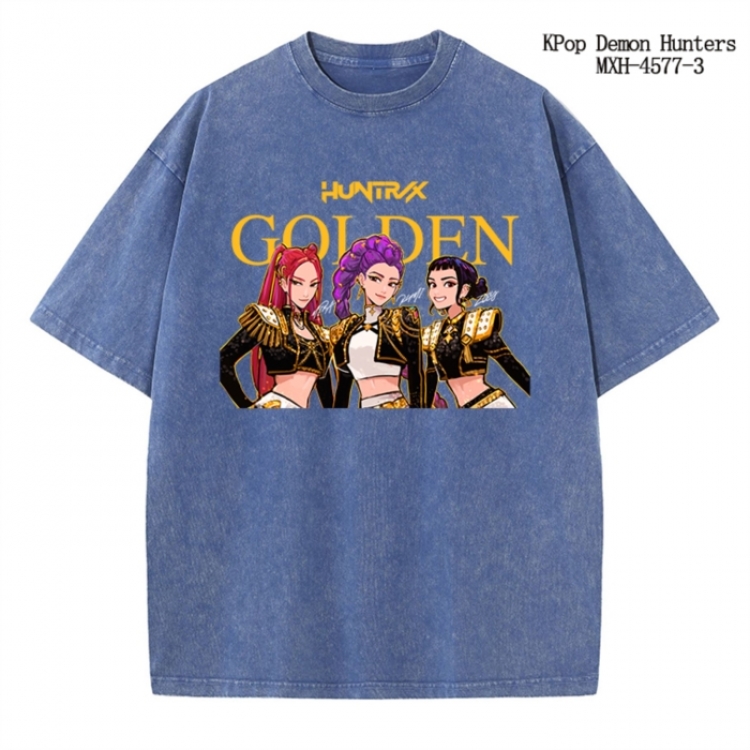 K-Pop Demon Hunters Anime peripheral pure cotton washed and worn T-shirt from S to 4XL