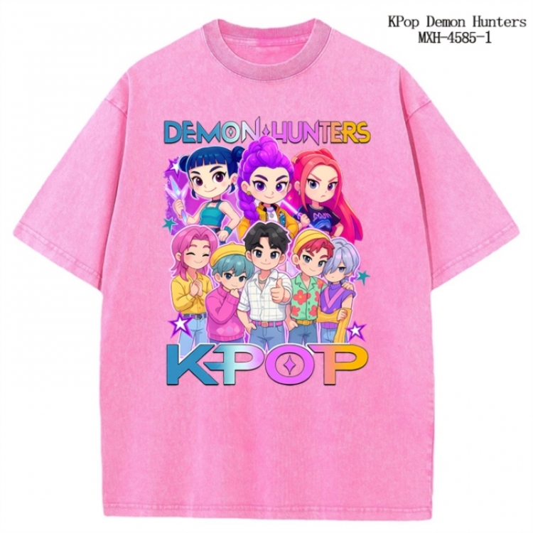 K-Pop Demon Hunters Anime peripheral pure cotton washed and worn T-shirt from S to 4XL