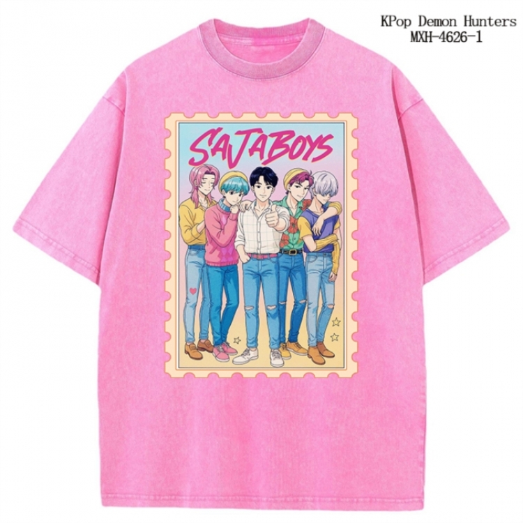 K-Pop Demon Hunters Anime peripheral pure cotton washed and worn T-shirt from S to 4XL