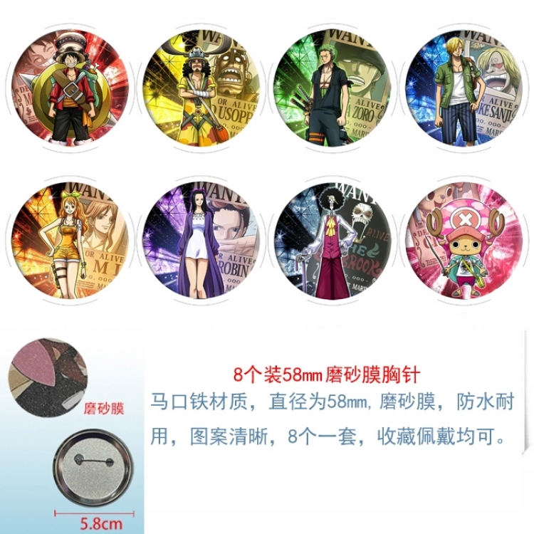 One Piece Anime round scrub film brooch badge 58MM a set of 8
