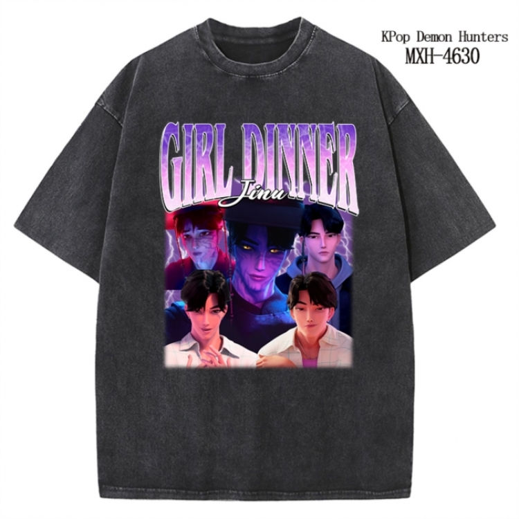 K-Pop Demon Hunters Anime peripheral pure cotton washed and worn T-shirt from S to 4XL