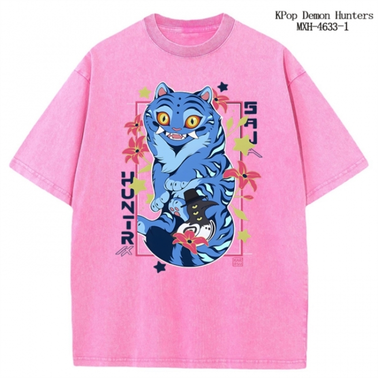 K-Pop Demon Hunters Anime peripheral pure cotton washed and worn T-shirt from S to 4XL