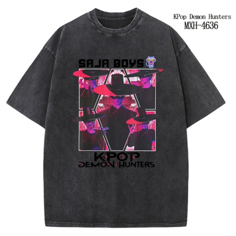 K-Pop Demon Hunters Anime peripheral pure cotton washed and worn T-shirt from S to 4XL