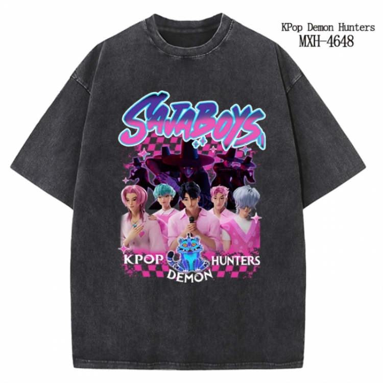 K-Pop Demon Hunters Anime peripheral pure cotton washed and worn T-shirt from S to 4XL