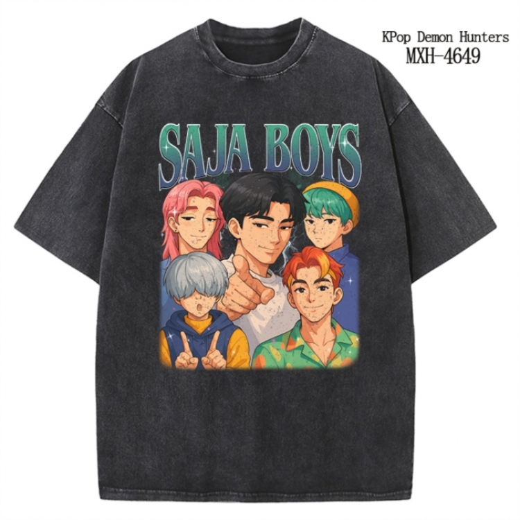 K-Pop Demon Hunters Anime peripheral pure cotton washed and worn T-shirt from S to 4XL